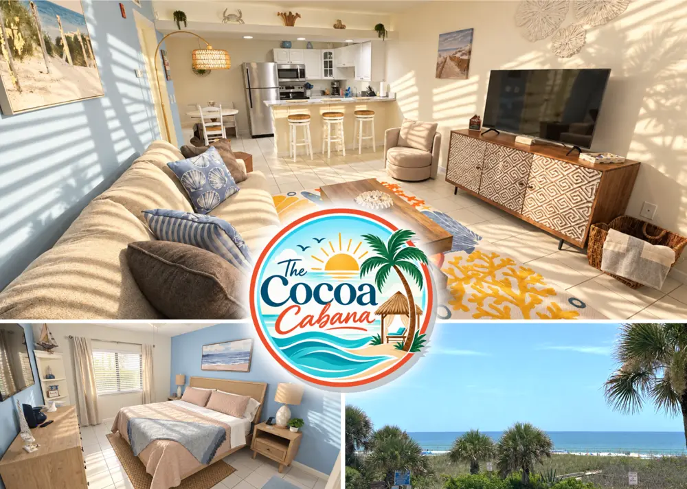 The Cocoa Cabana — coastal living room, bedroom, and ocean view